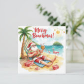 Merry Summer Holiday Santa at the beach  Feestdagenkaart (Staand voorkant)