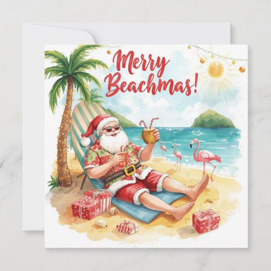 Merry Summer Holiday Santa at the beach  Feestdagenkaart (Voorkant)