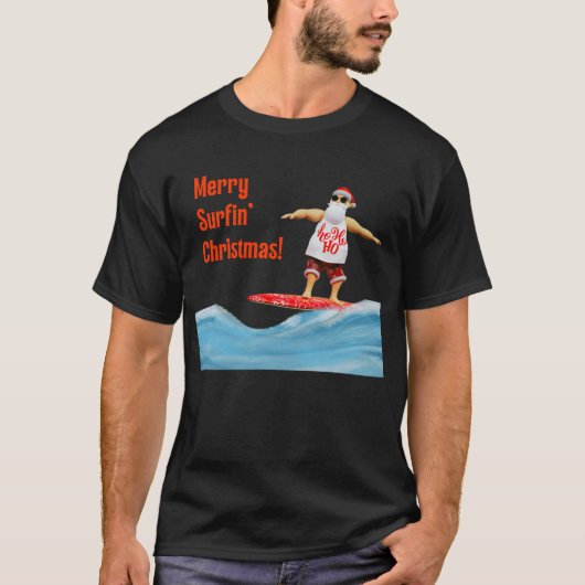 Merry Surfin' Christmas Santa op Surfboard T-shirt (Voorkant)