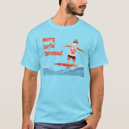 Merry Surfin' Christmas Santa op Surfboard T-shirt
