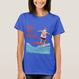 Merry Surfin' Christmas Santa op Surfboard T-shirt
