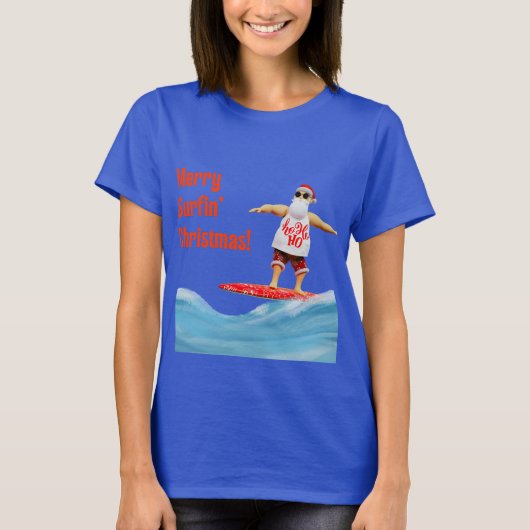 Merry Surfin' Christmas Santa op Surfboard T-shirt (Voorkant)