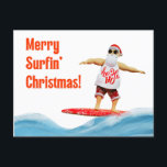 Merry Surfin' Christmas Santa op surfplank Briefkaart<br><div class="desc">Het strand Kerstmis strand vibe met de Kerstman rijden de golven. Breng Kerstmis door op het strand,  je zult het niet vergeten.</div>