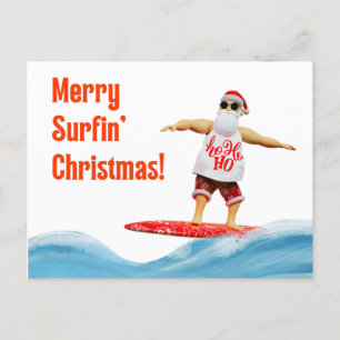 Merry Surfin' Christmas Santa op surfplank Briefkaart