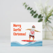 Merry Surfin' Christmas Santa op surfplank Briefkaart (Staand voorkant)