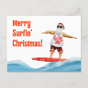 Merry Surfin' Christmas Santa op surfplank Briefkaart