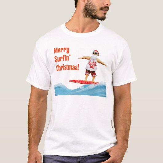 Merry Surfin' Christmas Santa op surfplank T-shirt (Voorkant)