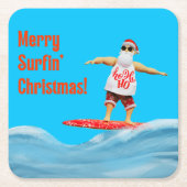 Merry Surfin' Kerstman op Surfboard Gooi P Kartonnen Onderzetters (Voorkant)