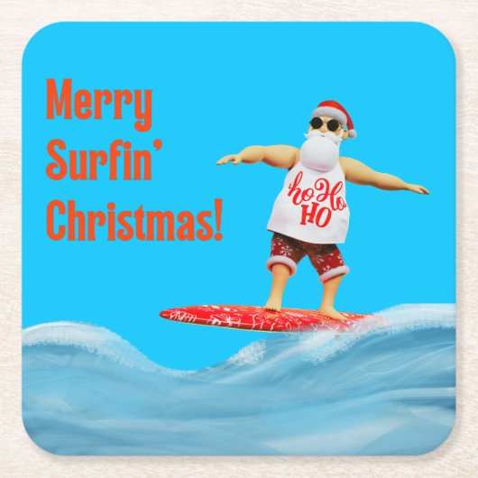 Merry Surfin' Kerstman op Surfboard Gooi P Kartonnen Onderzetters (Voorkant)