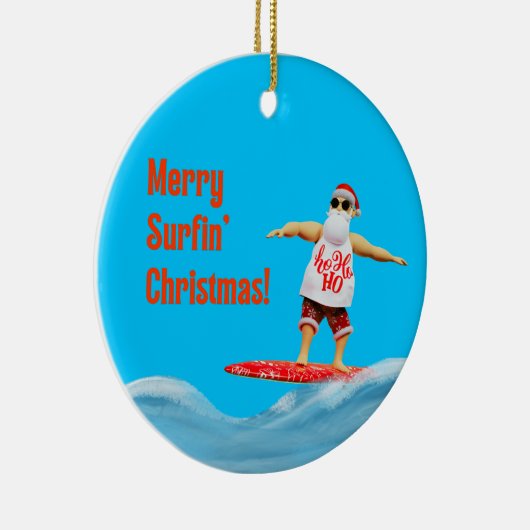 Merry Surfin' Kerstman op Surfboard Gooi P Keramisch Ornament (Rechts)