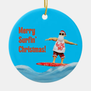 Merry Surfin' Kerstman op Surfboard Gooi P Keramisch Ornament