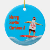 Merry Surfin' Kerstman op Surfboard Gooi P Keramisch Ornament (Achterkant)