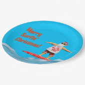 Merry Surfin' Kerstman op Surfboard Gooi P Papieren Bordje (Gekanteld)