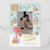 Merry & Sweet Gingerbrood Snoep Town Family Foto Folie Feestdagenkaart (Voorkant)