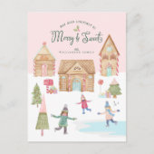 Merry & Sweet Waterverf Gingerbrood Snoep Village Briefkaart (Voorkant)