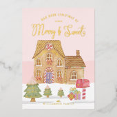 Merry & Sweet Waterverf Gingerbrood Snoep Village Folie Feestdagenkaart (Voorkant)