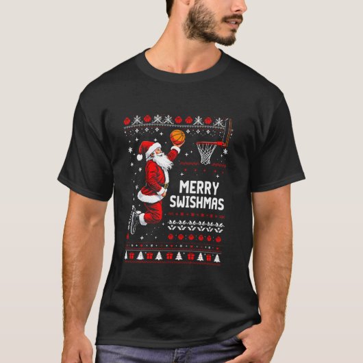 Merry Swishmas Basketbal Ugly Sweater Santa T-shir T-shirt (Voorkant)