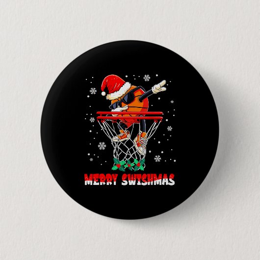 Merry Swishmas Basketball Funny Dabbing Basketball Ronde Button 5,7 Cm (Voorkant)