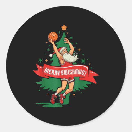 Merry Swishmas Basketball Santa Christmas Pajamas  Ronde Sticker (Voorkant)