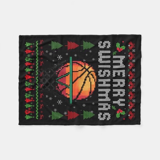 Merry Swishmas Basketball Ugly Christmas Graphic F Fleece Deken (Voorkant (Horizontaal))