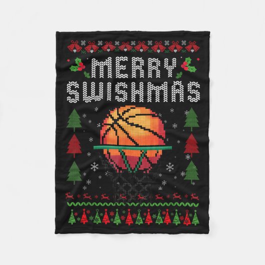 Merry Swishmas Basketball Ugly Christmas Graphic F Fleece Deken (Voorkant)