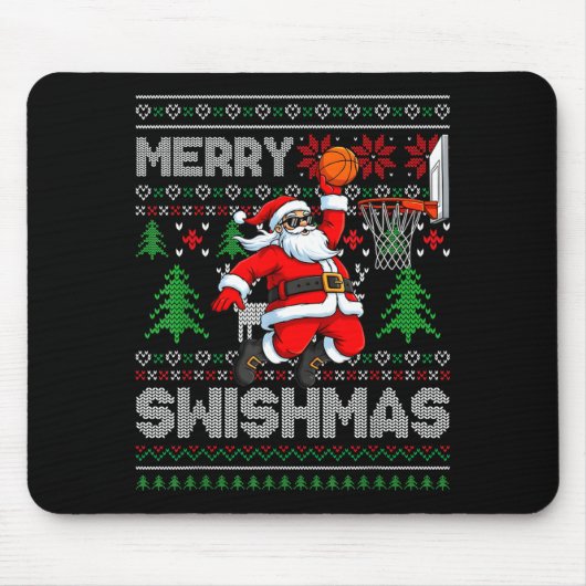 Merry Swishmas Basketball Ugly Christmas Santa Men Muismat (Voorkant)