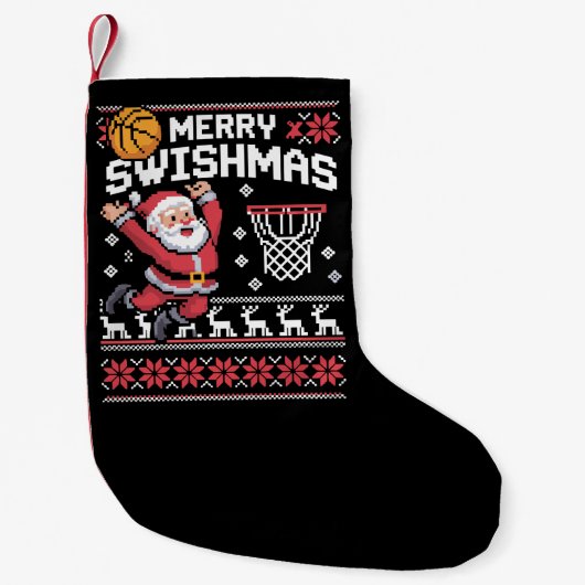 Merry Swishmas Basketball Ugly Christmas Xmas Kleine Kerstsok (Voorkant)