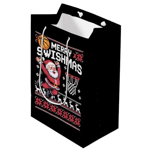 Merry Swishmas Basketball Ugly Christmas Xmas Medium Cadeauzakje (Voorkant Gekanteld)