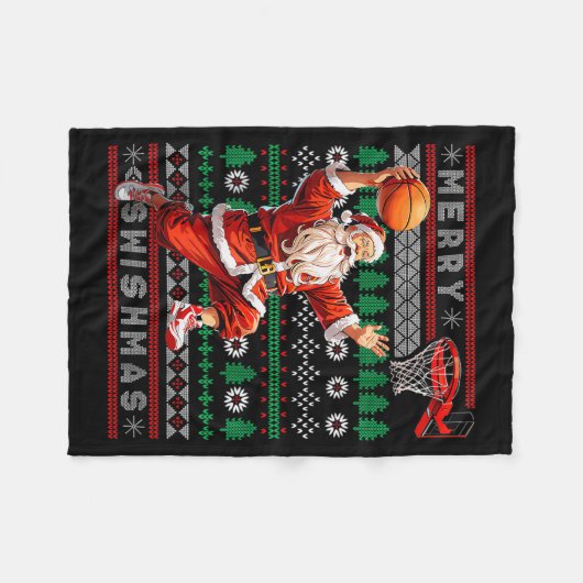 Merry Swishmas Basketball Ugly Christmas Xmas Men  Fleece Deken (Voorkant (Horizontaal))