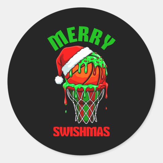 Merry Swishmas Basketball Ugly Christmas Xmas Men  Ronde Sticker (Voorkant)