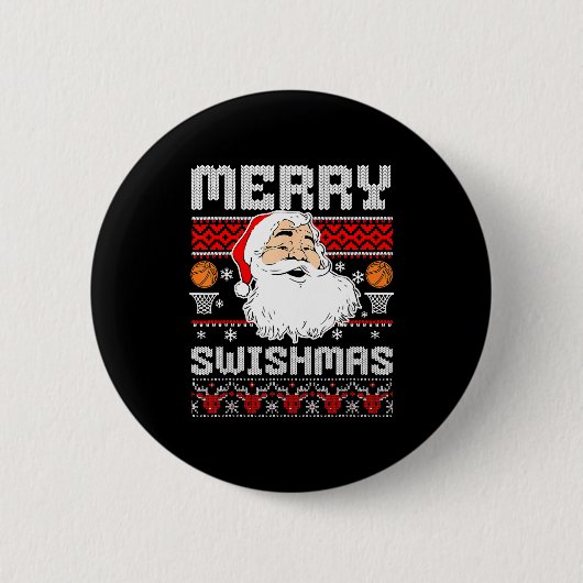 Merry Swishmas Basketball Xmas Ugly Christmas Men Ronde Button 5,7 Cm (Voorkant)
