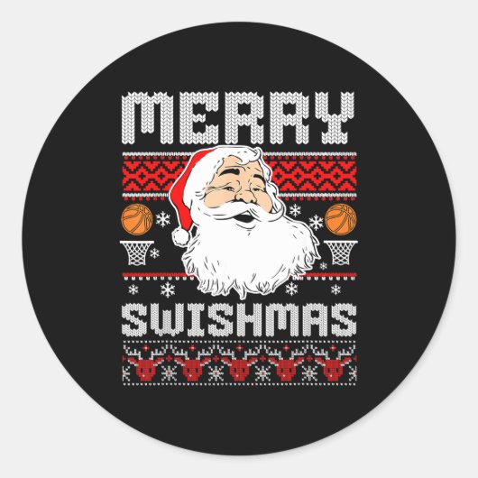 Merry Swishmas Basketball Xmas Ugly Christmas Men  Ronde Sticker (Voorkant)