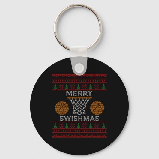 Merry Swishmas Bysketbyll Fun Cool Boy Christmas Sleutelhanger (Voorkant)