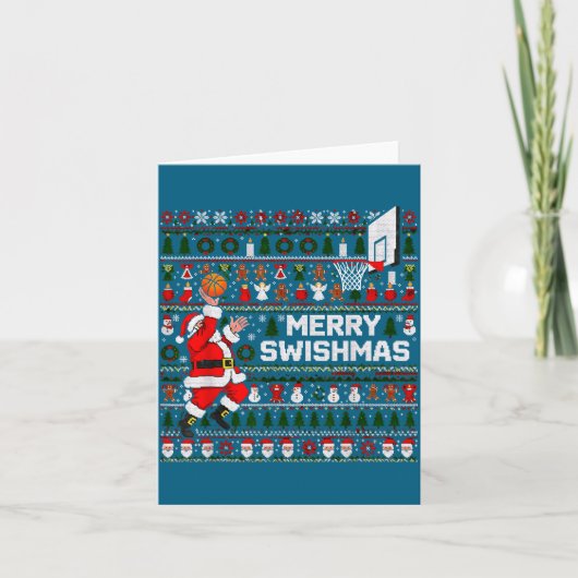 Merry Swishmas Santa Basketball Ugly Sweater Style Kaart (Voorkant)