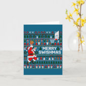 Merry Swishmas Santa Basketball Ugly Sweater Style Kaart (Gele Bloem)