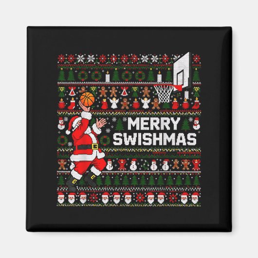 Merry Swishmas Santa Basketball Ugly Sweater Style Magneet (Voorkant)