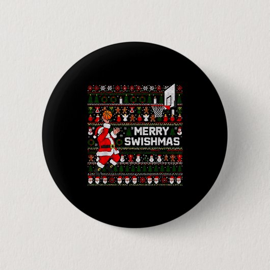 Merry Swishmas Santa Basketball Ugly Sweater Style Ronde Button 5,7 Cm (Voorkant)