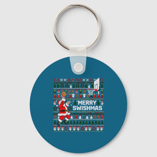 Merry Swishmas Santa Basketball Ugly Sweater Style Sleutelhanger (Voorkant)