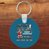 Merry Swishmas Santa Basketball Ugly Sweater Style Sleutelhanger (Voorkant)