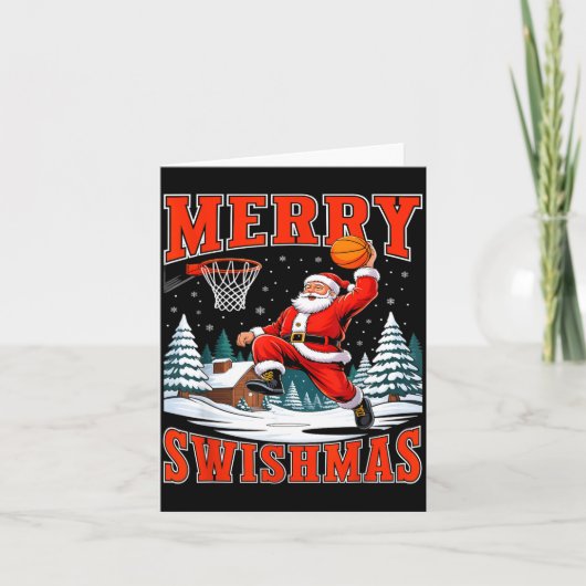 Merry Swishmas Santa Playing Basketball Christmas Kaart (Voorkant)