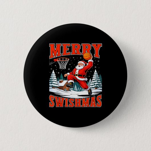 Merry Swishmas Santa Playing Basketball Christmas Ronde Button 5,7 Cm (Voorkant)