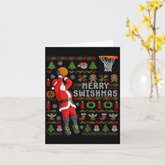 Merry Swishmas Ugly Christmas Basketball Christmas Kaart (Gele Bloem)