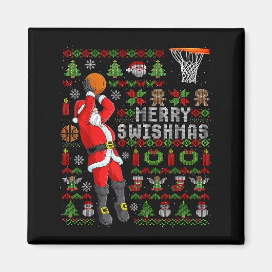 Merry Swishmas Ugly Christmas Basketball Christmas Magneet (Voorkant)