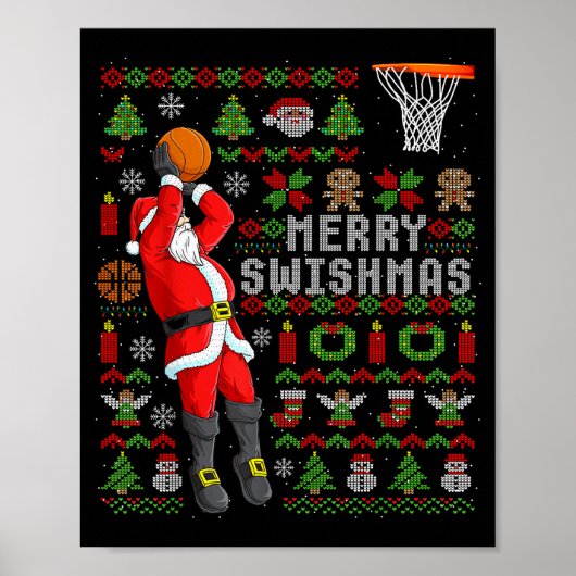 Merry Swishmas Ugly Christmas Basketball Christmas Poster (Voorkant)