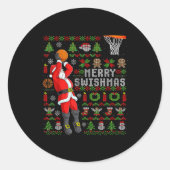 Merry Swishmas Ugly Christmas Basketball Christmas Ronde Sticker (Voorkant)