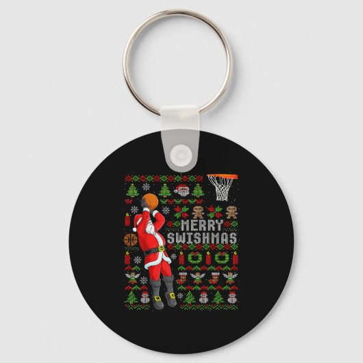 Merry Swishmas Ugly Christmas Basketball Christmas Sleutelhanger (Voorkant)