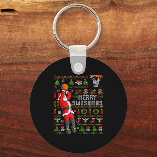 Merry Swishmas Ugly Christmas Basketball Christmas Sleutelhanger (Voorkant)