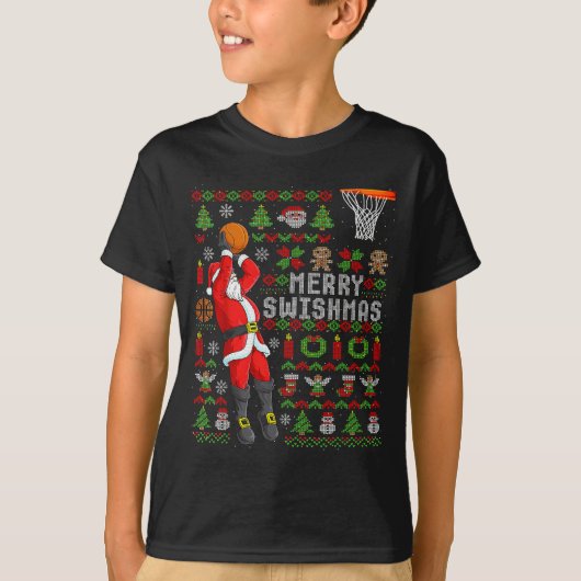 Merry Swishmas Ugly Christmas Basketball Christmas T-shirt (Voorkant)
