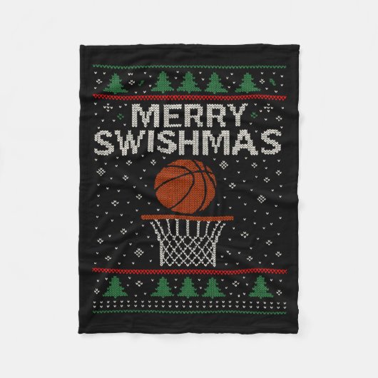 Merry Swishmas Ugly Christmas Sweater Basketball J Fleece Deken (Voorkant)
