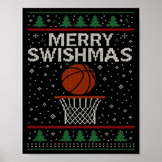 Merry Swishmas Ugly Christmas Sweater Basketball J Poster (Voorkant)